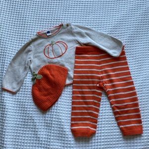 Janie and Jack Pumpkin Sweater, Pants and Hat 12m